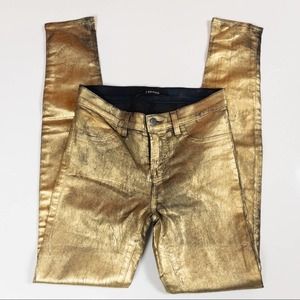 J Brand Super Skinny Gold Coated Denim Jeans